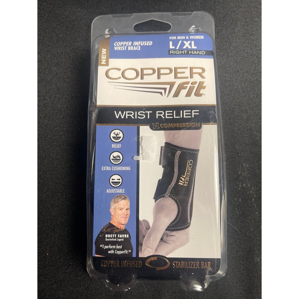 Copper Fit Wrist Relief Compression Brace Right Hand L/XL Black Stabilizing Bar